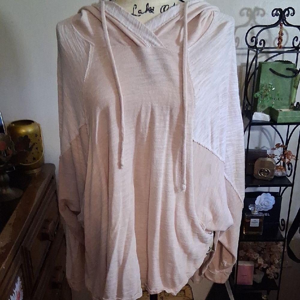 Free People Beach Women's Oversized Cream Hooded Top Medium